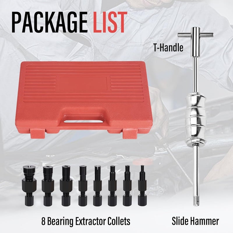 ACIMOD Motorcycle Blind Inner Bearing Puller Tool Kit, 8-32mm Collets Internal Bearing Removal Tool with Slide Hammer, 9 pcs Inner Bearing Extractor Kit - Image 2